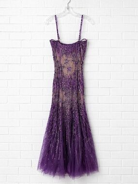 Jovani Purple Beaded Tulle Maxi Dress